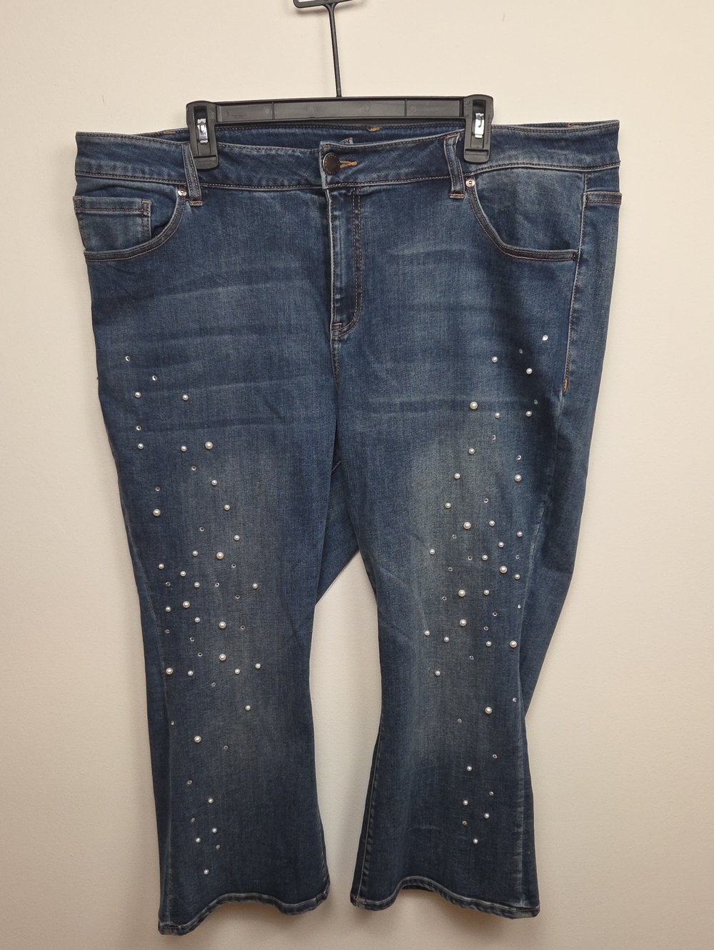 Lane Bryant Pearl Rhinestone Embellished Cropped Casual Denim Jeans Plus Size 20